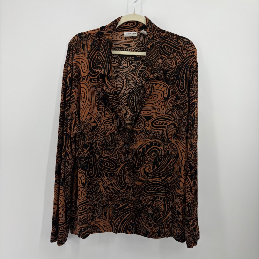 Chico's Travelers Womens3 / US XL Brown Black Paisley Single Button Cardigan Top